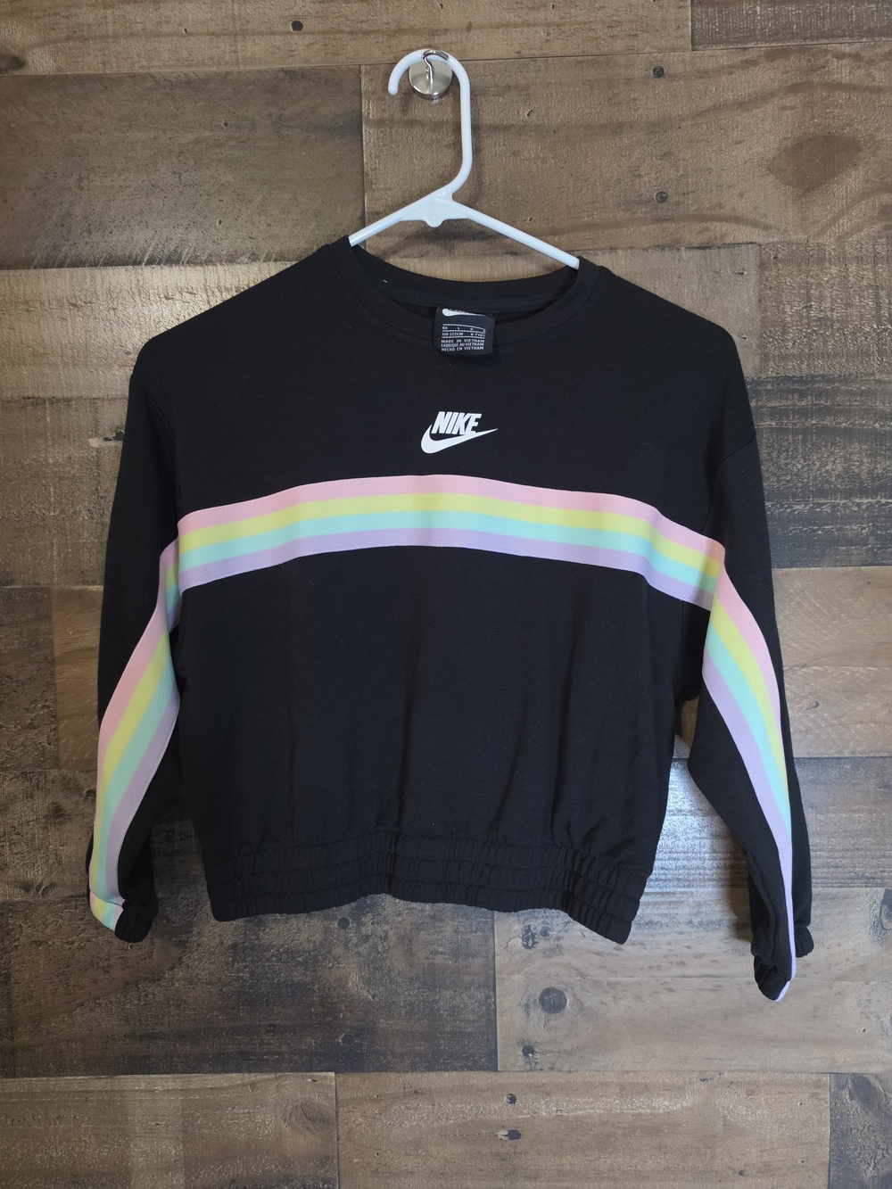 Nike Kids Black Sweatshirt with Pastel Rainbow Stripes
